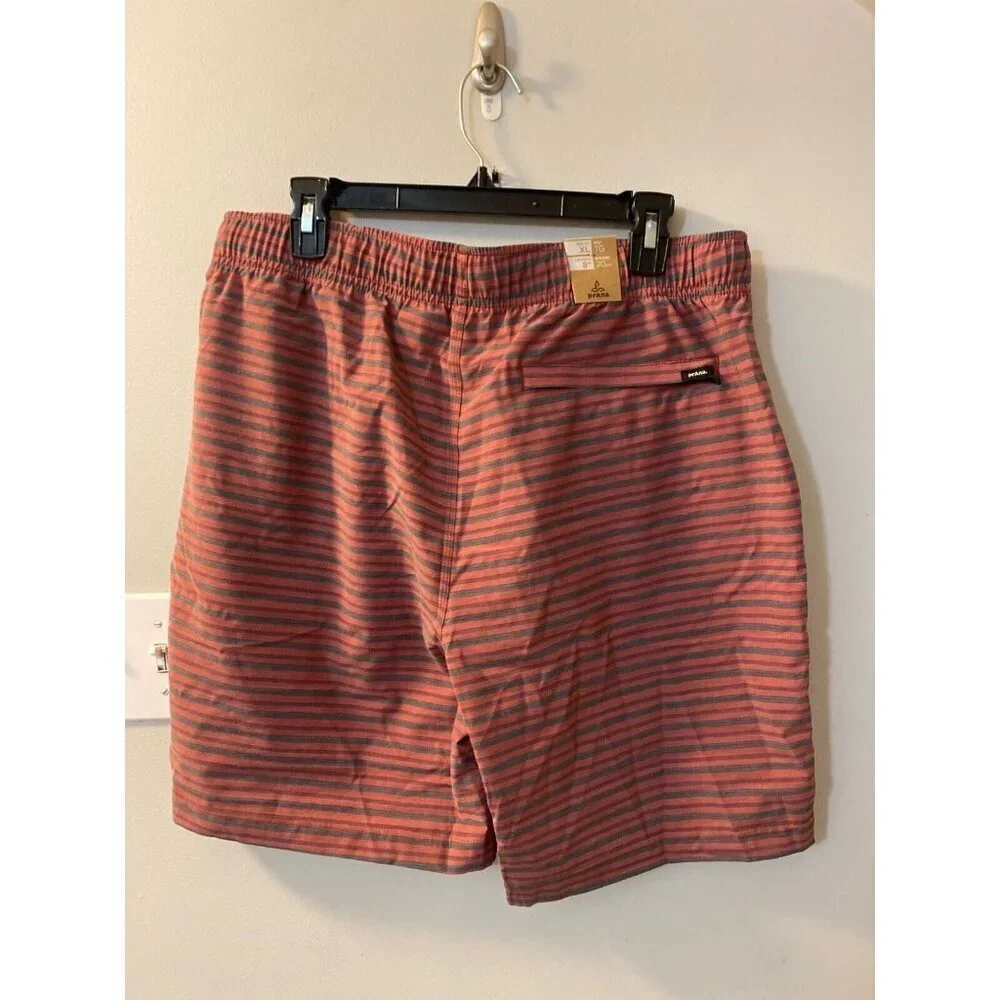 PrAna Metric E-Waist Zip Swim Trunk Small Rust Stripe 8” inseam MSRP $69